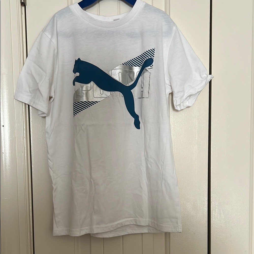 Puma White Tee with Blue Graphic